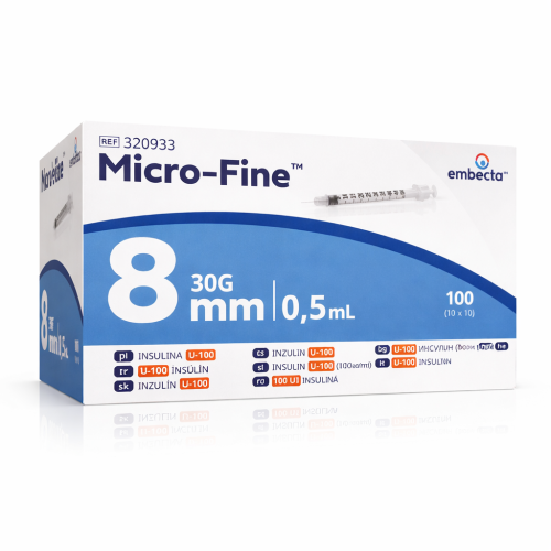 Strzykawki EMBECTA Micro-Fine insulinowe z igłą 0,3x8mm 10szt. 0,5ml U100 