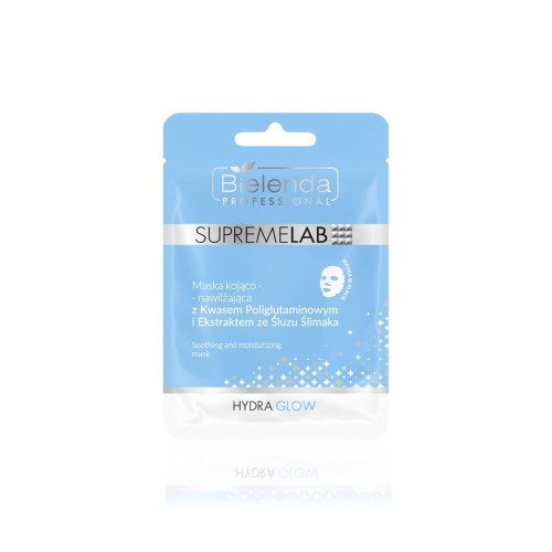 Bielenda Professional Supremelab Hydra Glow Maska w płacie kojąco-nawilżająca Kwasem Poliglutaminowym i Ekstraktem ze Śluzu Ślimaka 1 szt. 