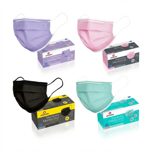 Opharm - Maseczka medyczna chirurgiczna 3-warstwowa 50 szt. różne kolory 